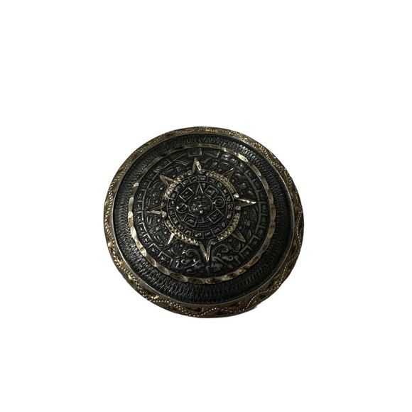 Signed 925 Mex Taxco Eagle 13 Heavy Aztec Mayan Calendar Domed Brooch Pendant - Picture 2 of 16
